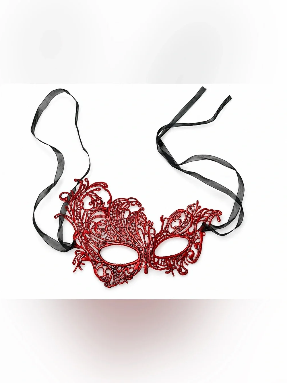 Red Lace Venetian Masquerade Mask with Ribbon Ties